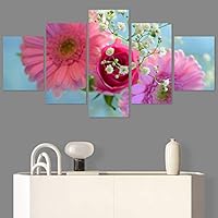 SIGNWIN 5 Panel Canvas Wall Art Modern Art Bohemian Bouquet Colorful Cool Floral Group Multicolor Photography Realism for Home Decorations Ready to Hang - 60