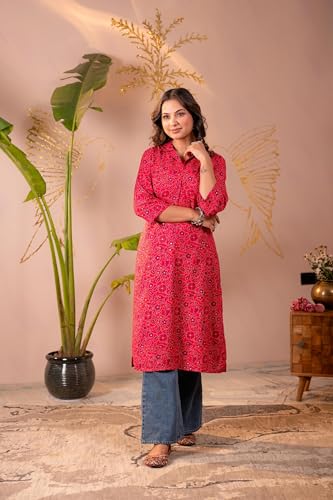 Image of Juniper Fuchsia Floral Printed Straight Kurta