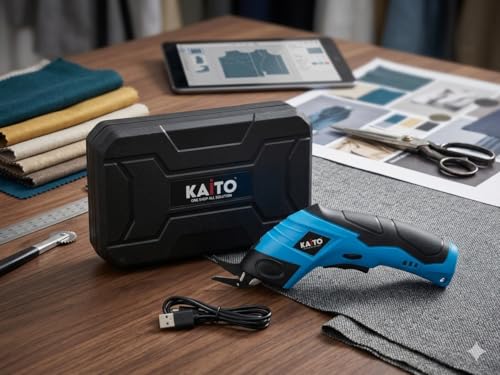 Image of KAITO Cordless Electric Scissors 3.6 V Rechargeable Fabric Cutter with USB Charging | Portable Power Scissors for Fabric, Cardboard, Leather, Carpet, Vinyl & DIY Craft Cutting