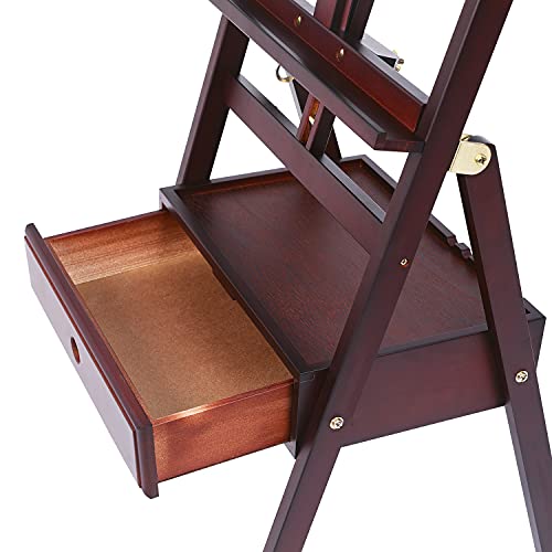 Image of MEEDEN Studio H-Frame Easel with Storage Drawer - Adjustable (60 inch~75 inch) Forward Tilting Solid Beech Wood Easel Stand for Artists, Students & Beginners, Holds Canvas Art up to 36 inch, Deep Walnut