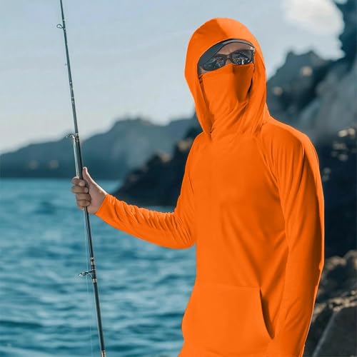 Mens Long Sleeve Sun Protection Shirts with Mask UPF 50+ Cycling Fishing Rash Guard Running UV Protection Hoodies Cooling3
