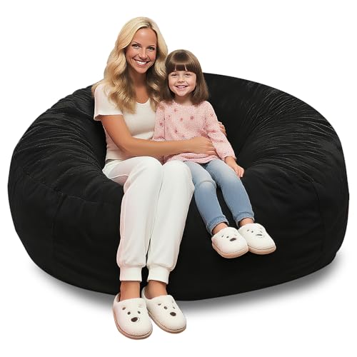 Image of big bean bag chairs for adults，6FT，bean bag chair with filler included，memory foam chair，Removable and washable flannel cover, living room furniture, suitable for bedroom and dormitory.(Black, 6 Foot)