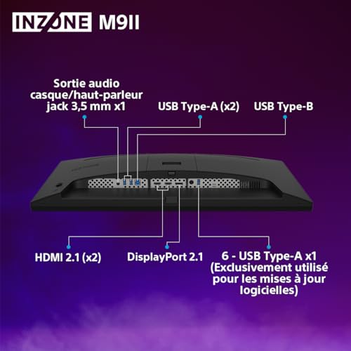 Sony INZONE M9II - Ecran PC Gaming 27" 4K Ultra HD- Résolution 2160p- Fréquence de rafraîchissement 160Hz- 1ms GTG- DCI-P3 95% Spectre - Full Array LED - G-Sync - Adaptive Sync - VRR, Noir