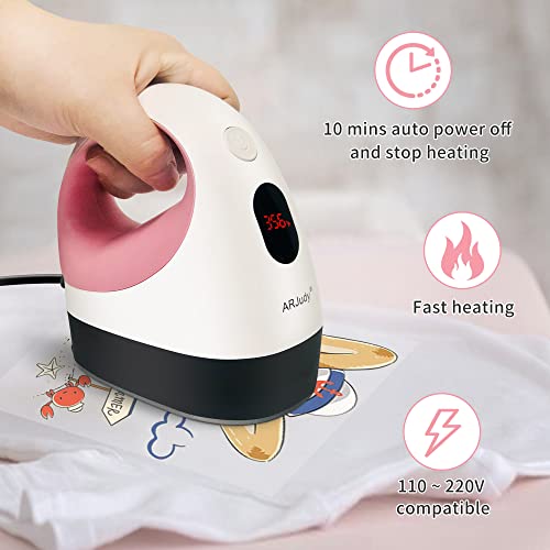 Mini Heat Press, Led Display Machine, Auto Power Off Heat Transfer Printer, Small And Portable Iron, Temp Control, Insulated Safety Base, Fits For Crafts, T Shirt, Hat, Cap, Pillows(White & Pink) #TOP2