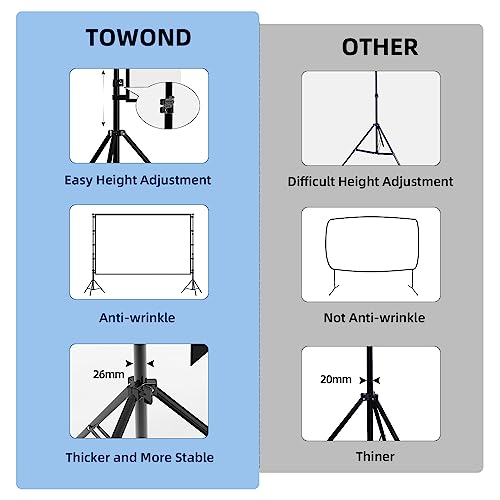 Image of TOWOND Projector Screen and Stand, 100 inch Projection Screen Outdoor Indoor, Portable 16:9 4K HD Rear Front Movie Screen with Carry Bag Wrinkle-Free Design for Home Theater Backyard Cinema