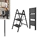 Lars360 Scaletta pieghevole a 3 gradini in acciaio, superficie in gomma antiscivolo, gradini più larghi, portata fino a 250 kg, per casa, ufficio, garage, nero