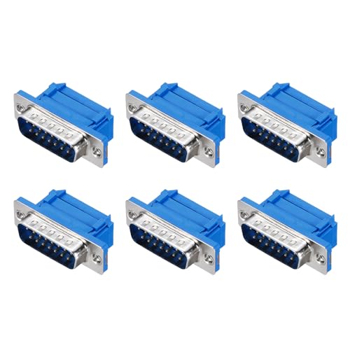 MECCANIXITY D-sub Connector DB15 IDC Crimp Connector Male Female Socket 15-pin 2-Row Male Female Serial Port Terminal Breakout for Mechanical Equipment CNC Computers Pack of 6