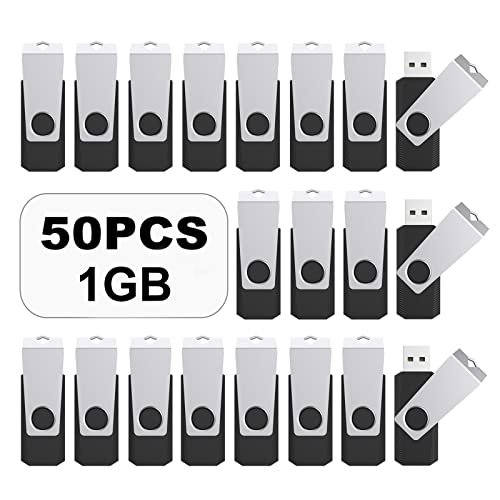 TOPESEL 50PCS 1GB USB 2.0 Flash Drives Bulk Pack Swivel Memory Stick Thumb Drives Pen Drive (1gig, 50 Pack, Black)