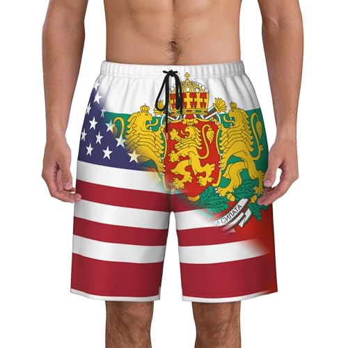 American Flag and Bulgarian Badge Flag Mens Summer Seabeach Casual Shorts Seaside Surfing Swim Trunks Beach Pants4