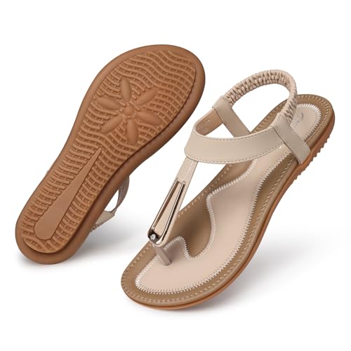 Image of SHIBEVER Womens Sandals Summer Flat: Dressy Casual T-Strap Flip Flop Thong Flats Sandals - Comfortable Walking