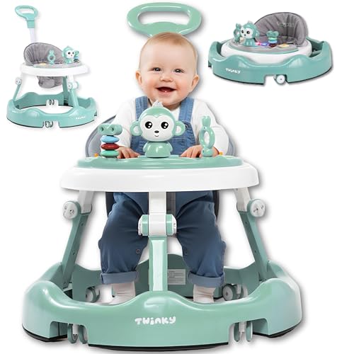 Twinky® Girello Neonato – Girello Pieghevole per Bambini con Set di Giochi Interattivi e Maniglione di Spinta, Tappetino da Gioco Incluso – Girello Prescolare Robusto Regolabile in 4 Direzioni