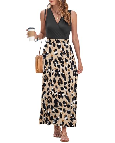Image of AUSELILY Womens Maxi Dress Summer Sleeveless Wrap Long Dresses with Pockets | V-Neck Wrap Sleeveless Sundress, fits formal, casual, beach, vacation & daily wear