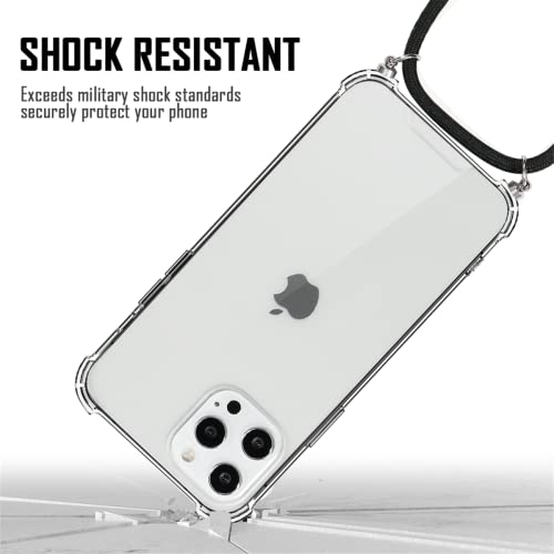Eouine Capa transversal para Apple iPhone 13 Pro Max de 6,7 polegadas com cordão de pescoço, preta,