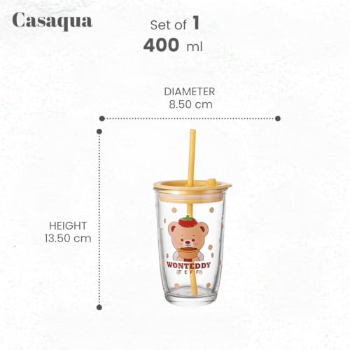 Image of Wonteddy Glass Tumbler with Lid and Straw - 400ML, Set of 1, Travel Coffee Sipper Mug Leakproof for Juice Cocktail Iced Tea Smoothie Hot Cold Drink Cup (Receiving Random Color)