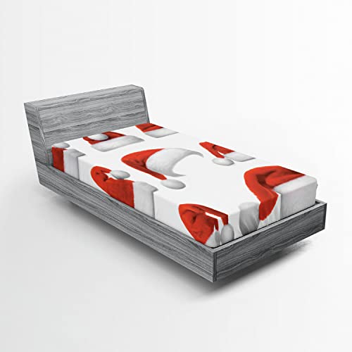 Ambesonne Christmas Fitted Sheet Set, Classical Santa Claus Hats Xmas New Year Celebration Tradition Party Theme, Decorative Bedding All-Round Elastic Pocket 2 Pcs, Twin XL Size, Cobalt Blue