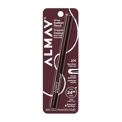 Almay All-Day Eyeliner Pencil, Smudge Proof, Waterproof Eye Makeup, Hypoallergenic, Built-In Sharpener, 209 Black Raisin, 0.01 oz