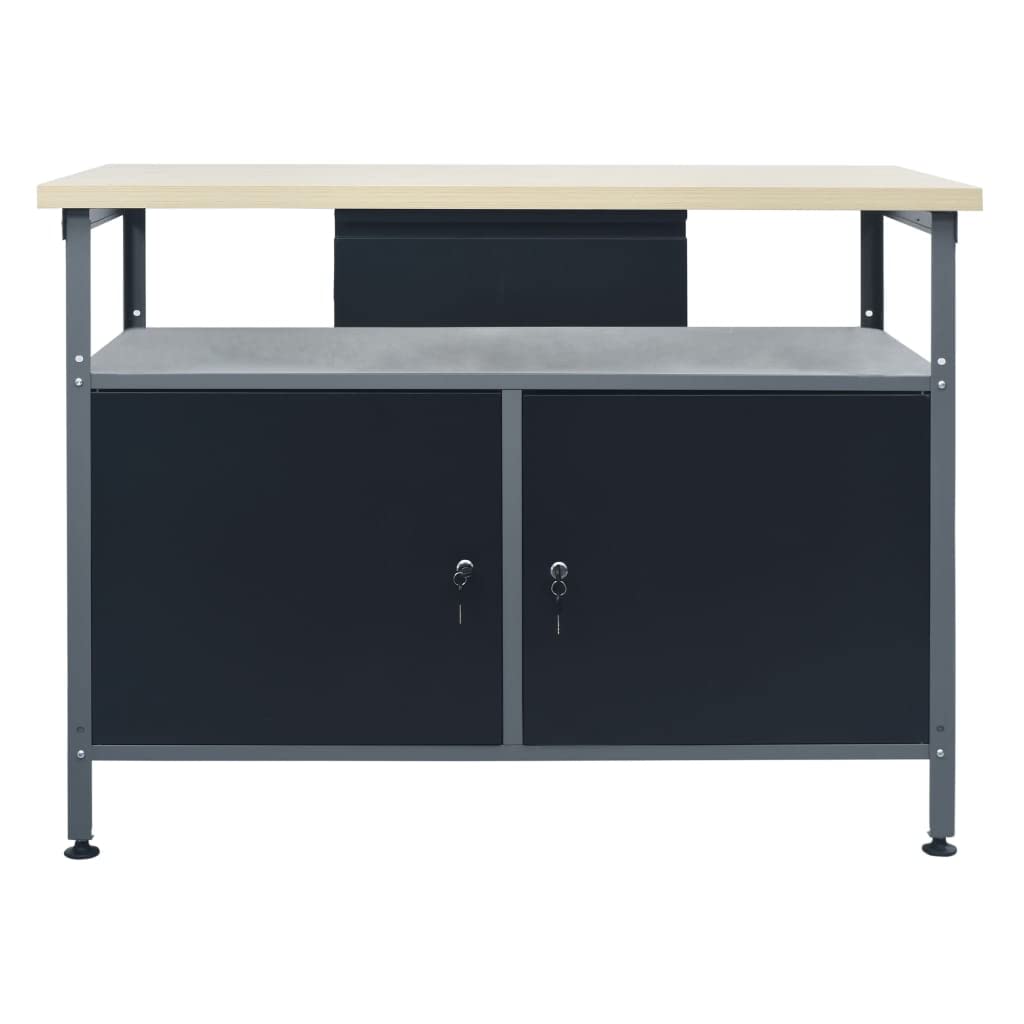 vidaXL Banco de Trabajo Garaje Superficie Grande Herramientas de Trabajo Mesa Estación Plataforma Estable de Acero Negro 120x60x85 cm