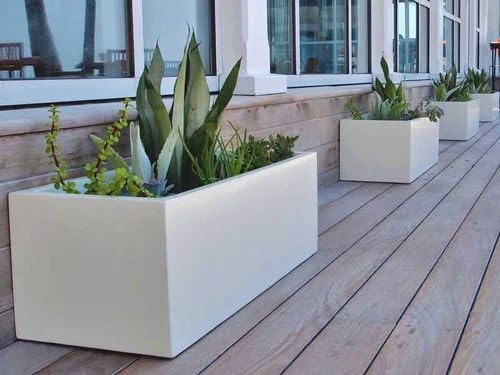 Rectangular Pot for Plants and Flower White Color | GRP White Rectangular Long Pot Greensouq | Fiberglass Long Pots | Pots for indoor and Outdoor | Indoor and Outdoor Planter Box (100x50x50cm (LWH))