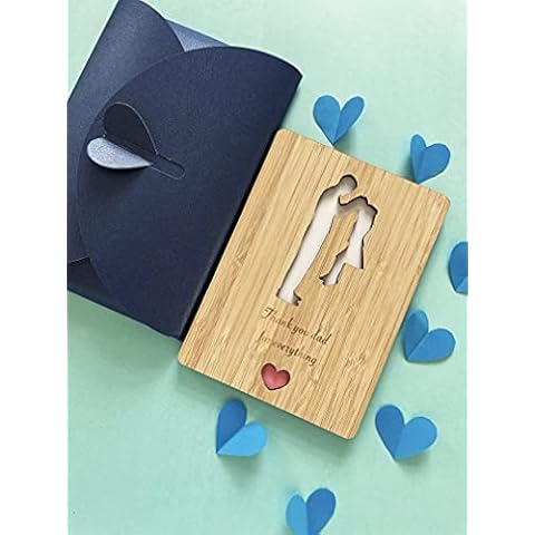 Father’s day Sentimental Bamboo Card from Daughter “Thank you dad for everything” Unique gift envelope packaging. Wooden Card for Father’s Day, Birthday, Thank-you, Get well soon Cover