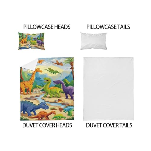 Housse de couette dinosaure lit simple microfibre douce avec zip - 5