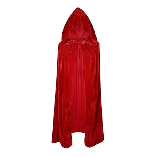 Velvet Hooded Cloak Adult Halloween Party Cape for Witch Vampire Cosplay Costume (Red, Small)