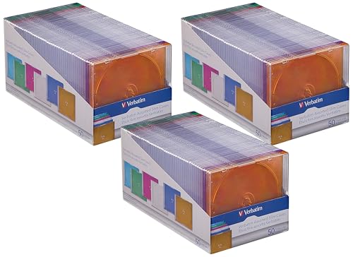 Image of Verbatim CD DVD Blu-Ray Disc Slim Storage Disc Cases 0.2 inches Assorted Colors (40 Clear - 10 Colors) -71128 (Pack of 150)