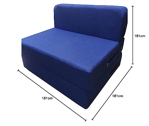 Image of Seater Folding Sofa Set Cum Bed for Home & Living Room | Mattress - Perfect for Guests | Jute Fabric (Royal Blue, 6x6 Feet)