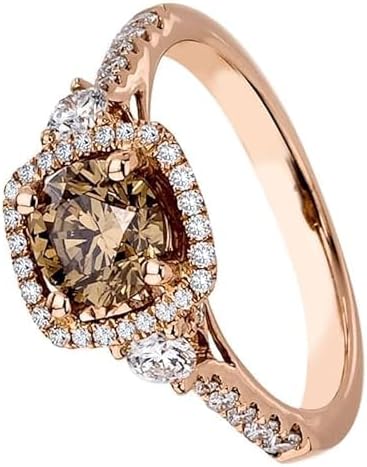 Shasha Creation Women's 1.00 Ct Round Cut Brown Ring, 14k Rose Gold Finish