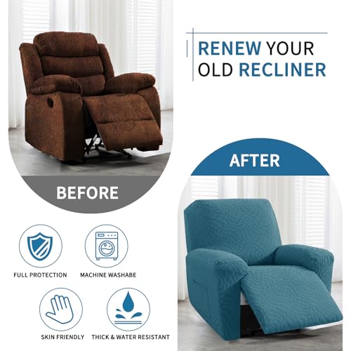 Image of ZNSAYOTX Stretch Oversized Recliner Cover 3-Piece (36 inch-46 inch) Super Soft XL-Recliner Chair Covers with Big Pocket & Anti Slip Ties Stay in Place, Lazy Boy Reclining Slipcover Durable Washable, Teal