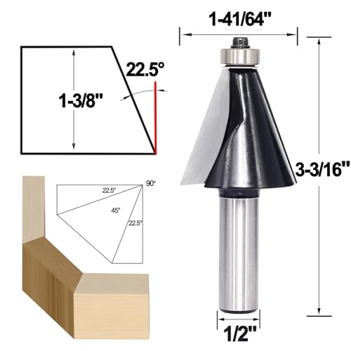 Image of 6PCS Chamfer Router Bit Set 1 /2 Shank, Carbide 2-Flute Chamfer Cut, Edge Forming Bevel Router Bit, Chamfer Bit Miter Angle Router Cutters, for Miter Joints, Deg10 15 20 22.5 30 45