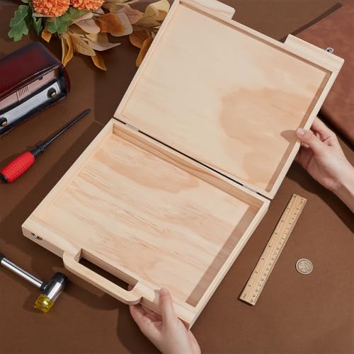 Image of OLYCRAFT Wood Craft Suitcase 11.9x10.6x1.7 Inch Wooden Suitcase with Handle Rectangle Wood Storage Boxes with Handles Unfinished Wooden Boxes for Crafts Art Hobbies Journey and Souvenir Collection