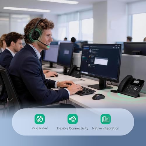 Image of Yealink Phone Headsets for Office Phones YHS34 QD to RJ9 Wired Headset | Leather ear pads,Compatible with Poly Snom Phones Desk Landline Headset with Microphone -Dual /129g /2.1m Cable