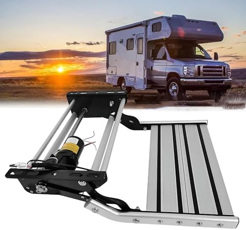 Automatic Folding RV Step with LED Light - 12V Electric, 80W Motor, 200KG Capacity, Reinforced Aluminum for Travel Trailers & Truck Campers - Durable & Safe Double Layer Design