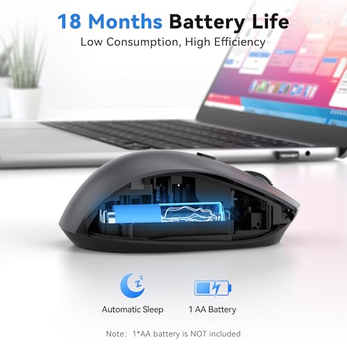 Image of TECKNET Wireless Mouse for Laptop, Dual-Mode Bluetooth Wireless Mouse | (BT5.2 /3.0 & 2.4G) Connection, Ergonomic Design, 5-Level DPI, Silent Click, Compatible with Laptop /PC /Windows /Chromebook