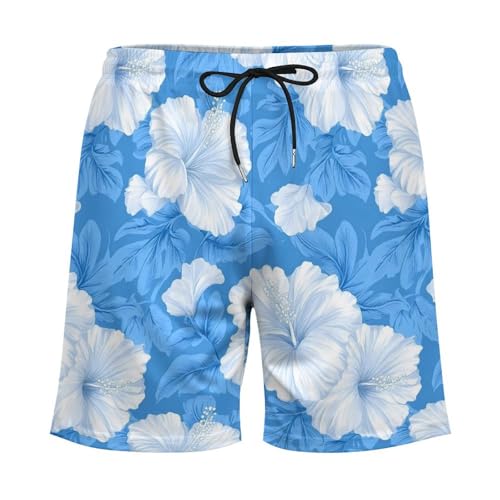Cute Hibiscus Flower Print Mens Swim Trunks with Quick-Drying Lining Beach Shorts for Outdoor Sports3
