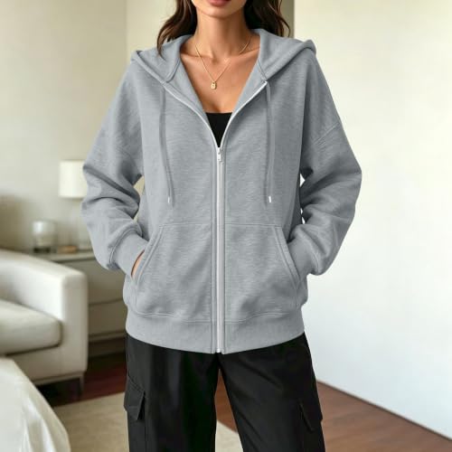Fall Zip Up Hoodies for Women Fleece Hooded Sweatshirts Long Sleeve Jacket — view 4