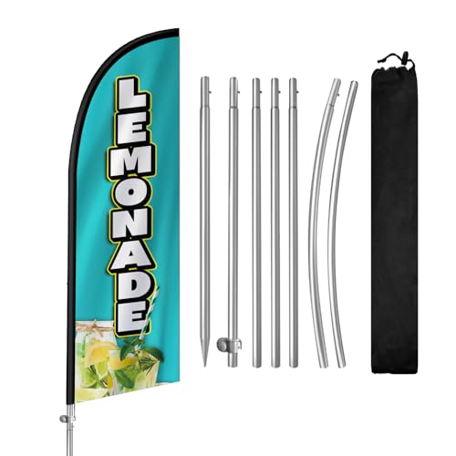 Drapeau publicitaire limonade QSUM avec mât robuste et piquet inox