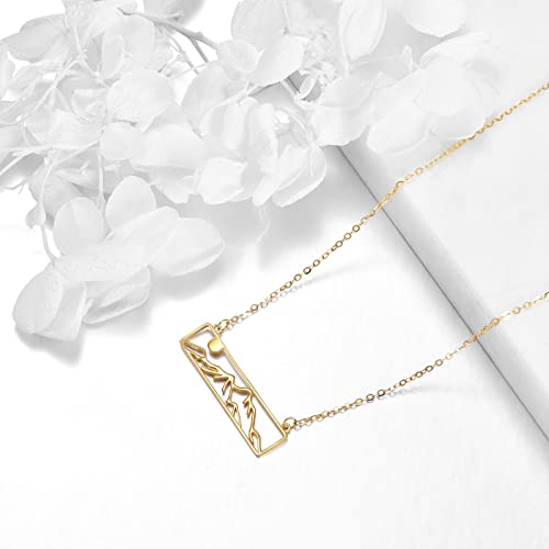 Kecho Mountain Necklace 14K Gold Bar Pendant Necklace Yellow Gold Minimalist Sun And Mountain Necklace Jewelry Mothers Day Gifts For Women Girls (Bar Mountain Necklace) #TOP3