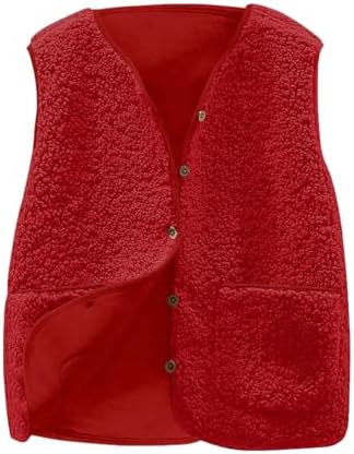 Teddy Fleece Weste Damen Kurz V-Ausschnitt Fleeceweste Leicht Damenweste | Ärmellos Flauschig Plüschjacke Casual Wintermantel Mit Taschen Übergangsjacke Große Größen Teddyweste/Fle