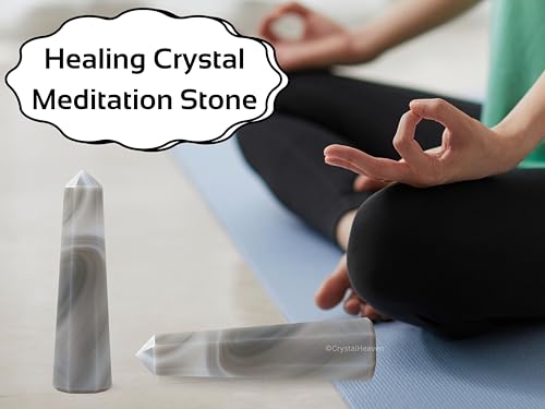 Image of Crystal Heaven Grey Agate Crystal Tower Obelisk Point For Chakra, Healing And Balancing - Aaa Grade Original Certified Gemstone Agate For Reiki Meditation Yoga Spiritual (3-4 Inches)