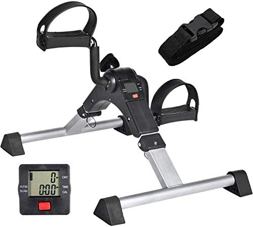 ACTIONCLUB Digital Folding Pedal Exerciser – Fitness Mini Arm Bikes, Under Desk Exerciser with Electronic Display, Leg Physical Therapy Machine (SILVER)