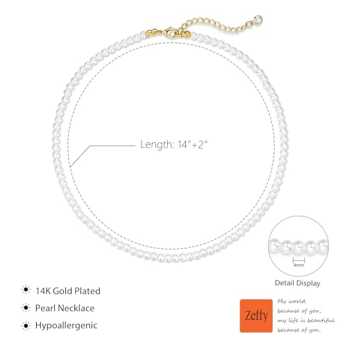 Image of Zeffy Pearl Necklace 4MM /6MM /8MM Dainty Round Imitation Pearl Choker Necklace Wedding Pearl Necklace Delicate Jewelry for Women Simple Bridesmaid Jewelry Gifts