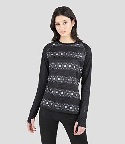 Terramar Women's Genesis Long Sleeve Crew Top, Black Freestyle, Medium