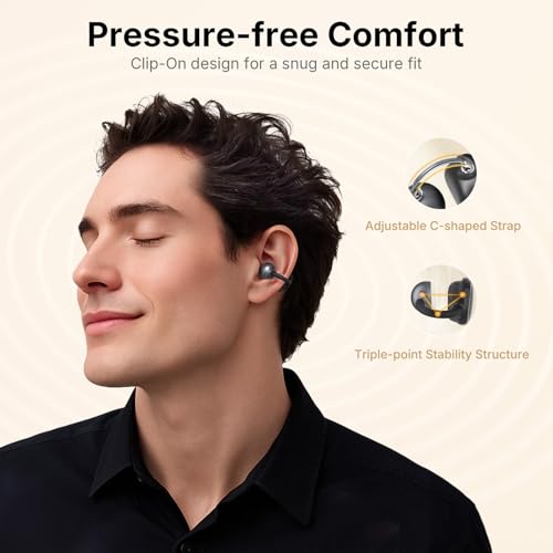 Image of EarFun Clip Open Ear Earbuds, Wireless Clip On Headphones, Adaptive Comfort with Secure Fit, Bluetooth 6.0, LDAC, Hi-Res Audio, 2 Mics AI ENC Call, 40H Playtime, Earbuds for Sports, Running, Workout