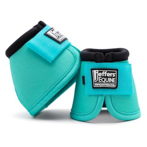 Jeffers Equine No Turn Bell Boots for Horses - Turquoise Medium | Shock Absorbing Hoof Protection | Secure Double Hook & Loop Closure Perfect for Travel Turnout Training & Riding - 1 Pair
