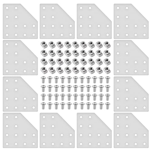 Image of 12pcs 2040 L Corner Bracket Joining Plate T Slotted Accessories 12-Hole 2040 Hardware Connector 2040 with T Nuts and Screws Silver