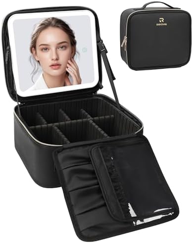 Relavel Travel Makeup Train Case - Portable Artist Storage Bag With Adjustable Dividers for Cosmetics, Brushes, Toiletry, Jewelry - Black, Small