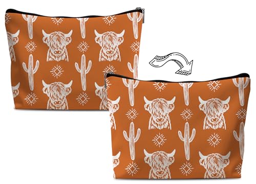 Image of Cow Makeup Bag - Leather Cowgirl Gifts for Women, Cowgirl Stuff, Western Gifts