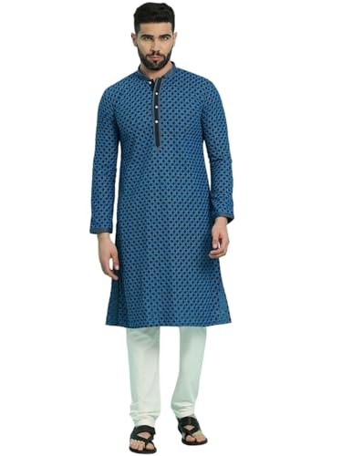 Image of Rajubhai Hargovindas Men's Chikankari Embroidered Cotton Kurta (Ches)