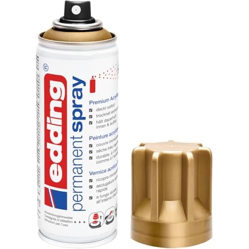 edding 5200 Permanent-Spray - reich-gold matt - 200 ml - Acryllack zum Lackieren und Dekorieren von Glas, Metall, Holz, Keramik, lackierb. Kunststoff, Leinwand, u. v. m. - Sprühfarbe